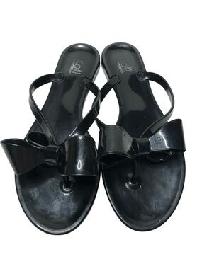 Kali black flip flops with bows, size 8